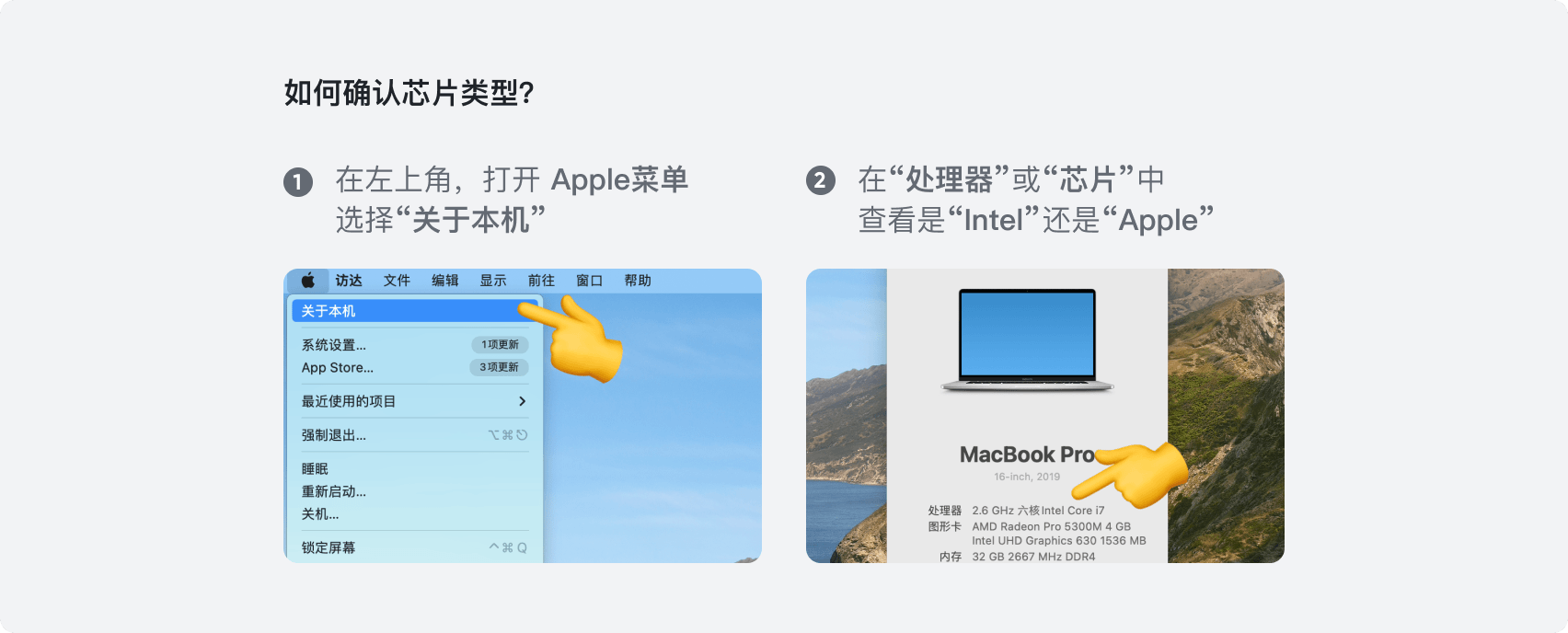 如何确认芯片类型：在关于本机中查看处理器或芯片信息